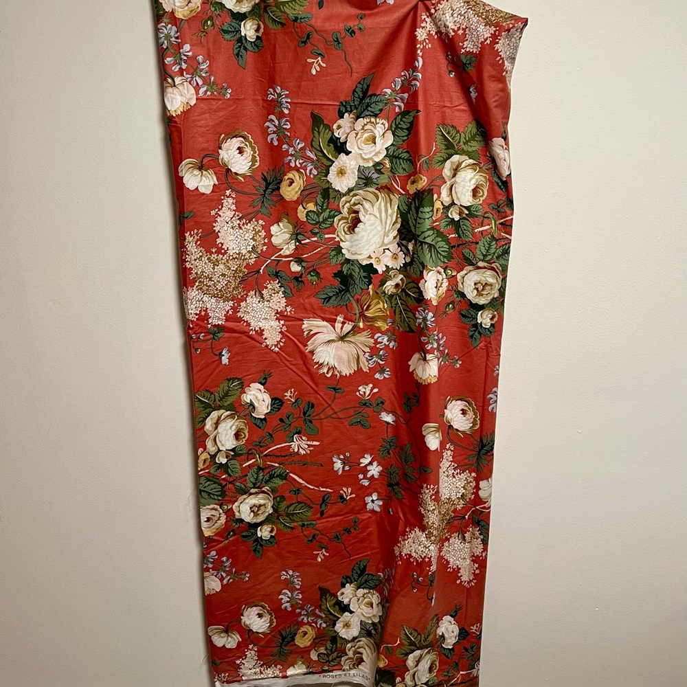 VTG Floral Designer Brunschwig & Fils Fabric in Coral Pink and Green 12 yards - Picture 4 of 14